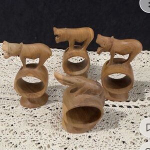 Vintage Napkin Holders Hand Carved Wooden Safari Animals Set4